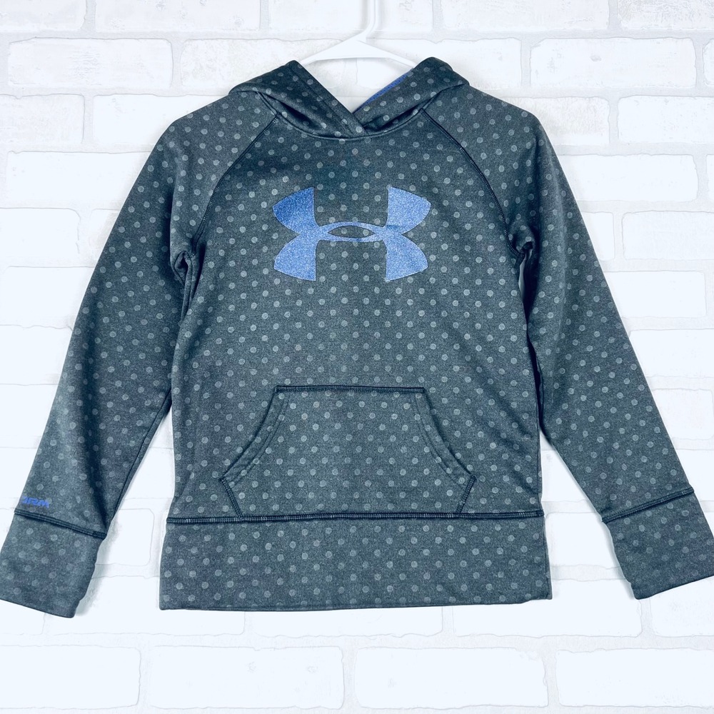 Under Armour Hoodie Gray Polka Dot Logo Thumb Hole Pullover‎ - Youth Medium